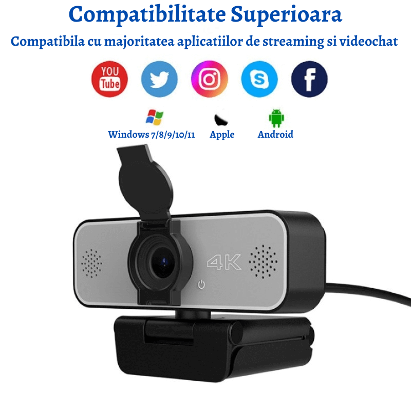 Cameră web 4K pentru streaming și videochat