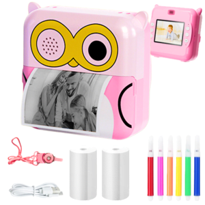 Aparat foto pentru copii cu imprimanta MOGODA ®, Poza 20Mpx, Video 1080P, Acumulator 1500 mah pana la 4H poze si 2H video, Ecran 2 inch, Jocuri 3, Roz