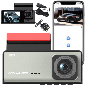 Cameră auto Full HD cu afișaj și accesorii.