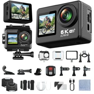 Camera video sport 6K MOGODA®️, 6k 25fps, 5k 30fps, 4k 60fps, Senzor Sony IMX576, Stabilizare EIS 6 axe, WiFi, 2 Ecrane 2” si 1.3”, 170°, Poze 24MP, Aplicatie iSmart DV2, Carcasa Subacvatica 30m, Video, Photo, Burst, TimeLaps, PreRecord, ActionCam