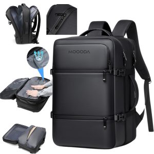 Rucsac Vidabil pentru Calatorii si Avion MOGODA®, 46x32x16 cm, Compresie prin Vacum, Impermeabil, Pana la 55L, 12 Compartimente, Compartiment Laptop, Negru