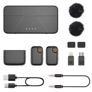 Kit 2 Microfoane Lavaliera Wireless Profesionala MOGODA® M20, Reducere zgomot inteligent ANC, Conexiune 2.4GHz, Reincarcabile, Omnidirectionale, Compatibile Telefon, Laptop si Camera DSLR