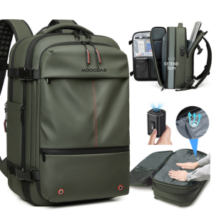 Rucsac Vidabil pentru Calatorii si Avion Premium MOGODA®, 49x32x20 cm, Compresie cu Vacum, Impermeabil, Anti-Furt, Capacitate Extensibila pana la 60L, Pompa Vid inclusa, Verde Armi