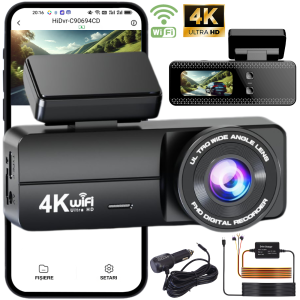 Camera auto 4K cu WiFi și lentilă unghi larg